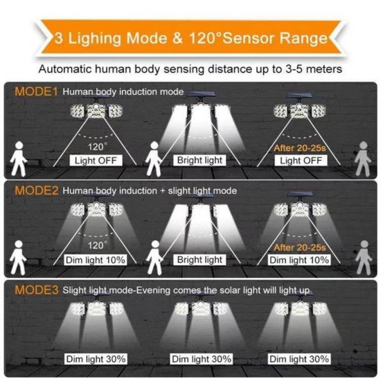 Güneş Enerjili 122 Ledli Üç Başlıklı Solar Garaj Lambası ve Bahçe Lambası