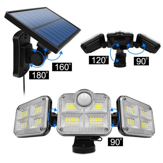 Güneş Enerjili 122 Ledli Üç Başlıklı Solar Garaj Lambası Harici Panelli