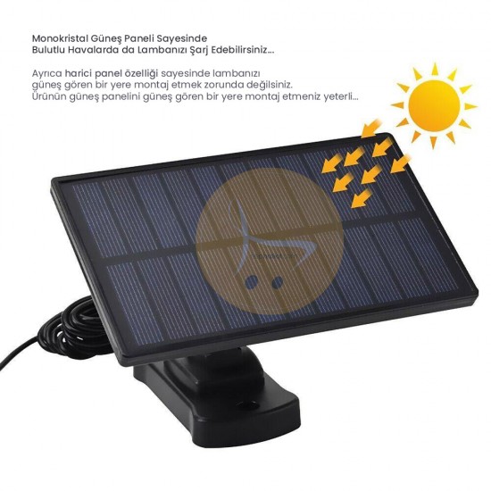 Güneş Enerjili 122 Ledli Üç Başlıklı Solar Garaj Lambası Harici Panelli
