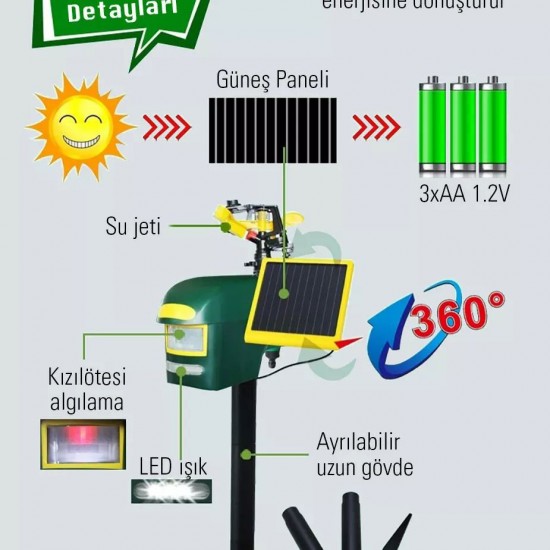 Gardıgo Güneş Panelli Yabani Hayvan Kovucu Şarjlı Flaşlı Sulu Hayvan Kovucu