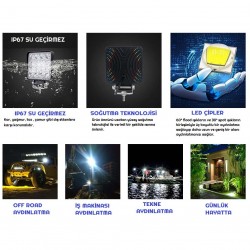 Off Road Beyaz Işık Sis Farı Lambası 16 Led Kare 12-24v