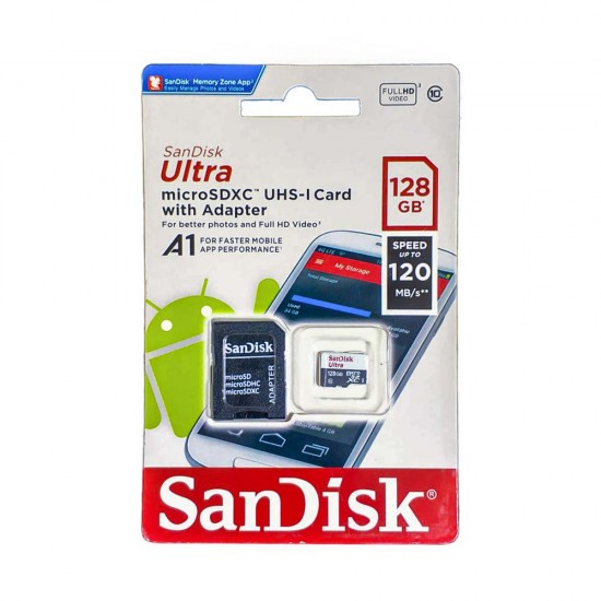 Sandisk Ultra 128GB 120MB/S Microsdxc Uhs-I Mikro SD Adaptörlü Hafıza Kartı SDSQUAR-128G-GN6MA
